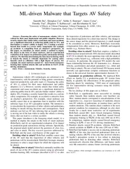 ML-driven Malware that Targets AV Safety