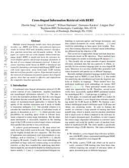 Cross-lingual Information Retrieval with BERT