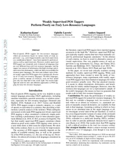 Weakly Supervised POS Taggers Perform Poorly on Truly Low-Resource
  Languages