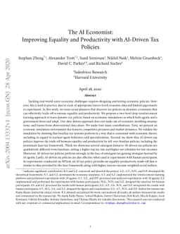 The AI Economist: Improving Equality and Productivity with AI-Driven Tax
  Policies