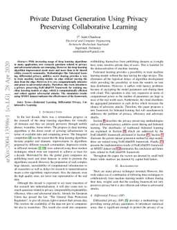 Private Dataset Generation Using Privacy Preserving Collaborative
  Learning