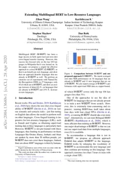 Extending Multilingual BERT to Low-Resource Languages