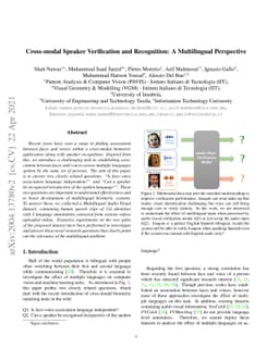 Cross-modal Speaker Verification and Recognition: A Multilingual
  Perspective
