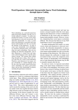 Word Equations: Inherently Interpretable Sparse Word Embeddingsthrough
  Sparse Coding