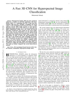 A Fast 3D CNN for Hyperspectral Image Classification