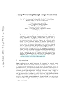 Image Captioning through Image Transformer