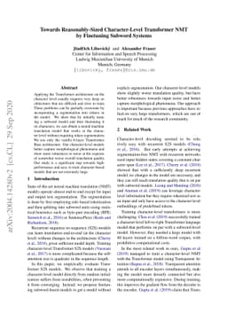 Towards Reasonably-Sized Character-Level Transformer NMT by Finetuning
  Subword Systems
