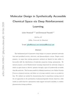 Molecular Design in Synthetically Accessible Chemical Space via Deep
  Reinforcement Learning