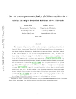 On the convergence complexity of Gibbs samplers for a family of simple
  Bayesian random effects models