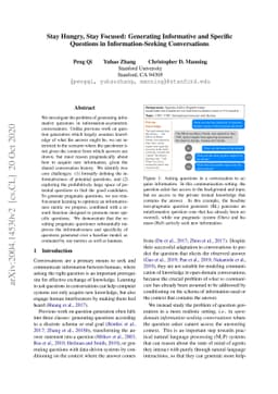 Stay Hungry, Stay Focused: Generating Informative and Specific Questions
  in Information-Seeking Conversations