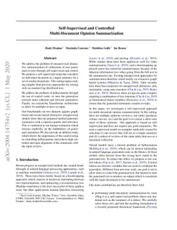 Self-Supervised and Controlled Multi-Document Opinion Summarization