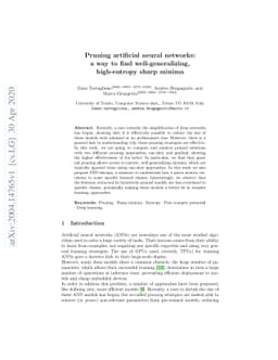 Pruning artificial neural networks: a way to find well-generalizing,
  high-entropy sharp minima