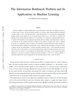 The Information Bottleneck Problem and Its Applications in Machine
  Learning