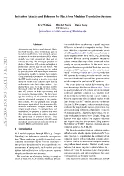 Imitation Attacks and Defenses for Black-box Machine Translation Systems