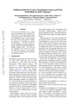 AI4Bharat-IndicNLP Corpus: Monolingual Corpora and Word Embeddings for
  Indic Languages