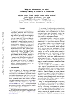 Why and when should you pool? Analyzing Pooling in Recurrent
  Architectures