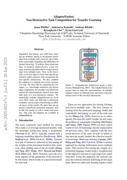 AdapterFusion: Non-Destructive Task Composition for Transfer Learning
