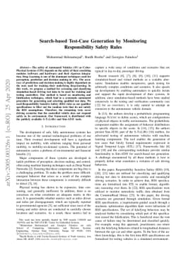 Search-based Test-Case Generation by Monitoring Responsibility Safety
  Rules