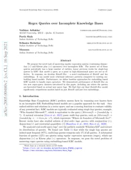 Regex Queries over Incomplete Knowledge Bases