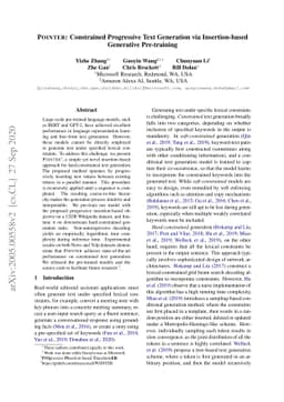 POINTER: Constrained Progressive Text Generation via Insertion-based
  Generative Pre-training
