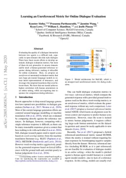 Learning an Unreferenced Metric for Online Dialogue Evaluation