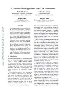 A Transformer-based Approach for Source Code Summarization