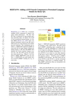 BERT-kNN: Adding a kNN Search Component to Pretrained Language Models
  for Better QA
