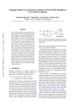 Language Models as an Alternative Evaluator of Word Order Hypotheses: A
  Case Study in Japanese