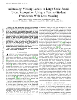 Addressing Missing Labels in Large-Scale Sound Event Recognition Using a
  Teacher-Student Framework With Loss Masking