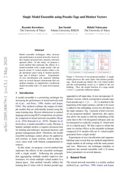 Single Model Ensemble using Pseudo-Tags and Distinct Vectors