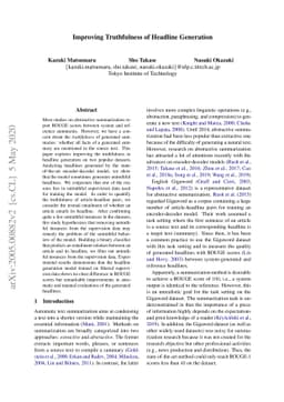 Improving Truthfulness of Headline Generation