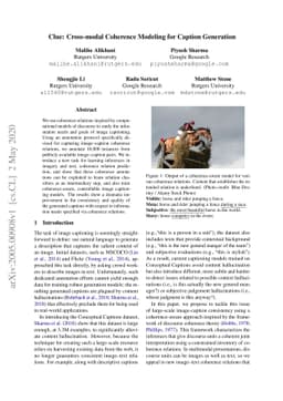 Clue: Cross-modal Coherence Modeling for Caption Generation