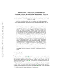 Simplifying Paragraph-level Question Generation via Transformer Language
  Models