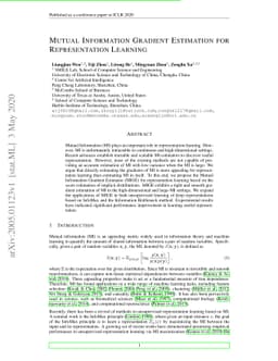 Mutual Information Gradient Estimation for Representation Learning