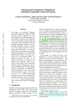 Tailoring and Evaluating the Wikipedia for in-Domain Comparable Corpora
  Extraction