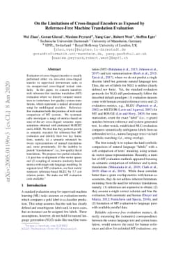 On the Limitations of Cross-lingual Encoders as Exposed by
  Reference-Free Machine Translation Evaluation