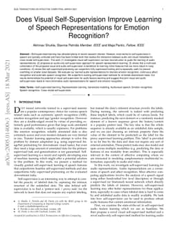 Does Visual Self-Supervision Improve Learning of Speech Representations
  for Emotion Recognition?