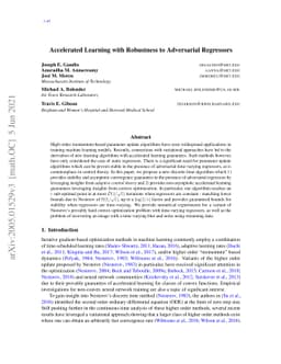 Accelerated Learning with Robustness to Adversarial Regressors
