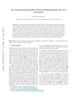 An Unsupervised Semantic Sentence Ranking Scheme for Text Documents