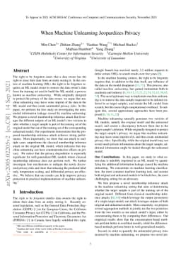 When Machine Unlearning Jeopardizes Privacy