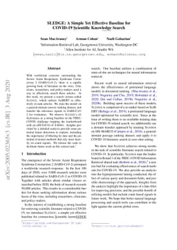 SLEDGE: A Simple Yet Effective Baseline for COVID-19 Scientific
  Knowledge Search
