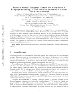 Russian Natural Language Generation: Creation of a Language Modelling
  Dataset and Evaluation with Modern Neural Architectures