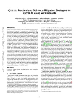 Quest: Practical and Oblivious Mitigation Strategies for COVID-19 using
  WiFi Datasets