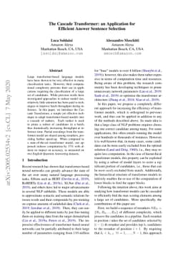 The Cascade Transformer: an Application for Efficient Answer Sentence
  Selection