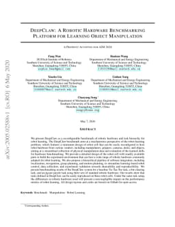 DeepClaw: A Robotic Hardware Benchmarking Platform for Learning Object
  Manipulation