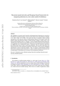 Recurrent neural networks and Koopman-based frameworks for temporal
  predictions in a low-order model of turbulence