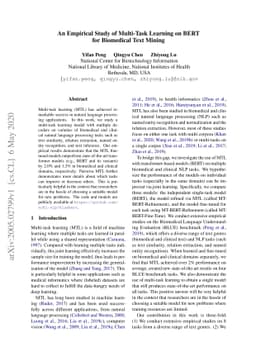 An Empirical Study of Multi-Task Learning on BERT for Biomedical Text
  Mining