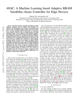 AVAC: A Machine Learning based Adaptive RRAM Variability-Aware
  Controller for Edge Devices
