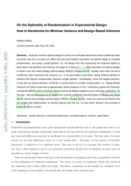 On the Optimality of Randomization in Experimental Design: How to
  Randomize for Minimax Variance and Design-Based Inference