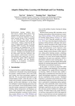 Adaptive Dialog Policy Learning with Hindsight and User Modeling